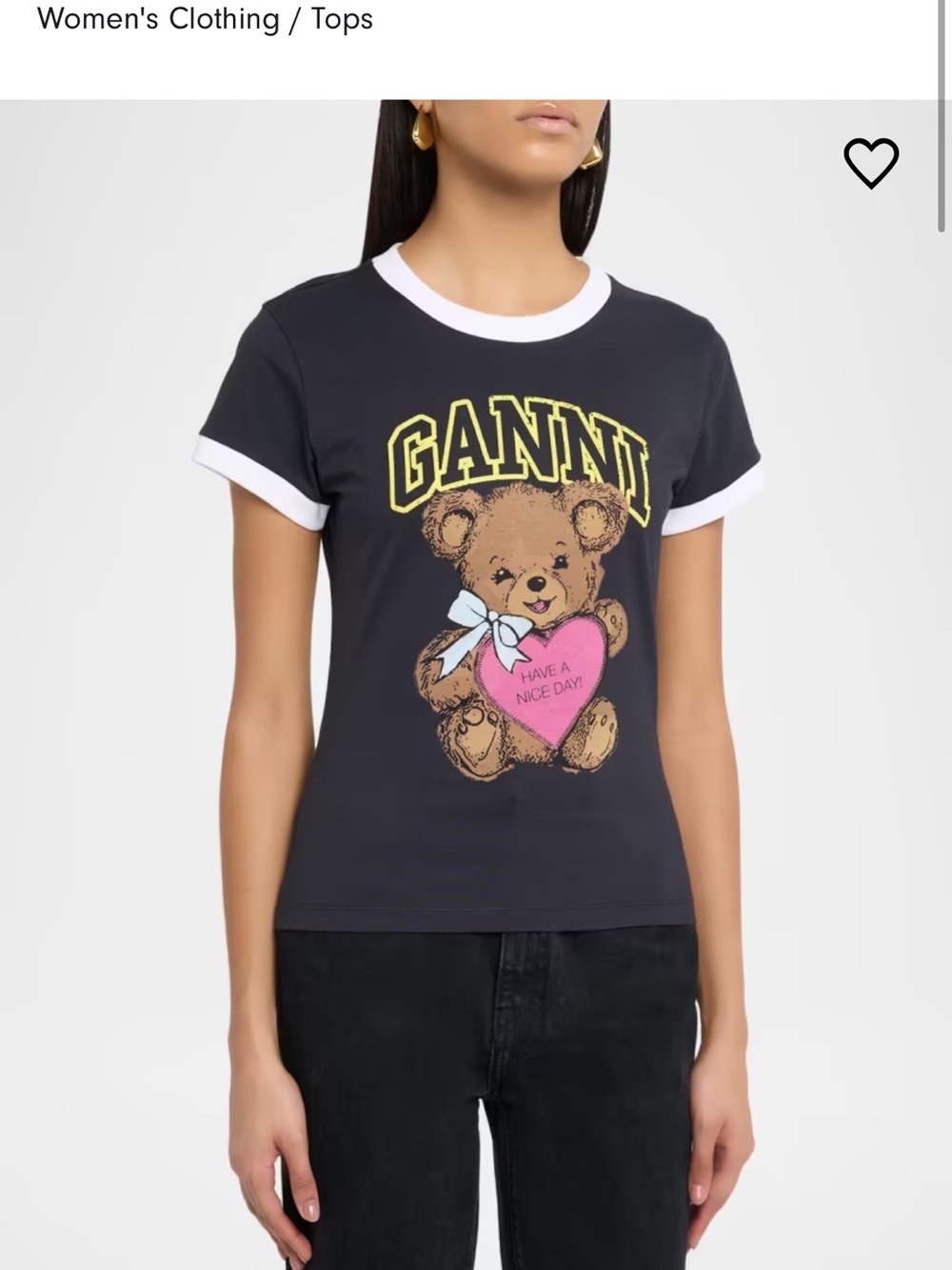 GANNI women Black Teddy Graphic Ringer Tee XL